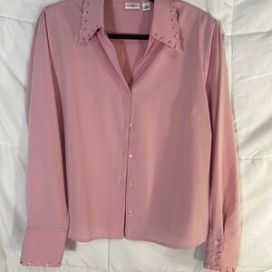 Cato Womens Pink Long Sleeve Button Up Shirt Top Size L